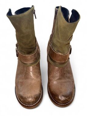 Dromedaris Leather Ankle Boots EU 38 US 7.5 Brown Green Moto Riding Boots